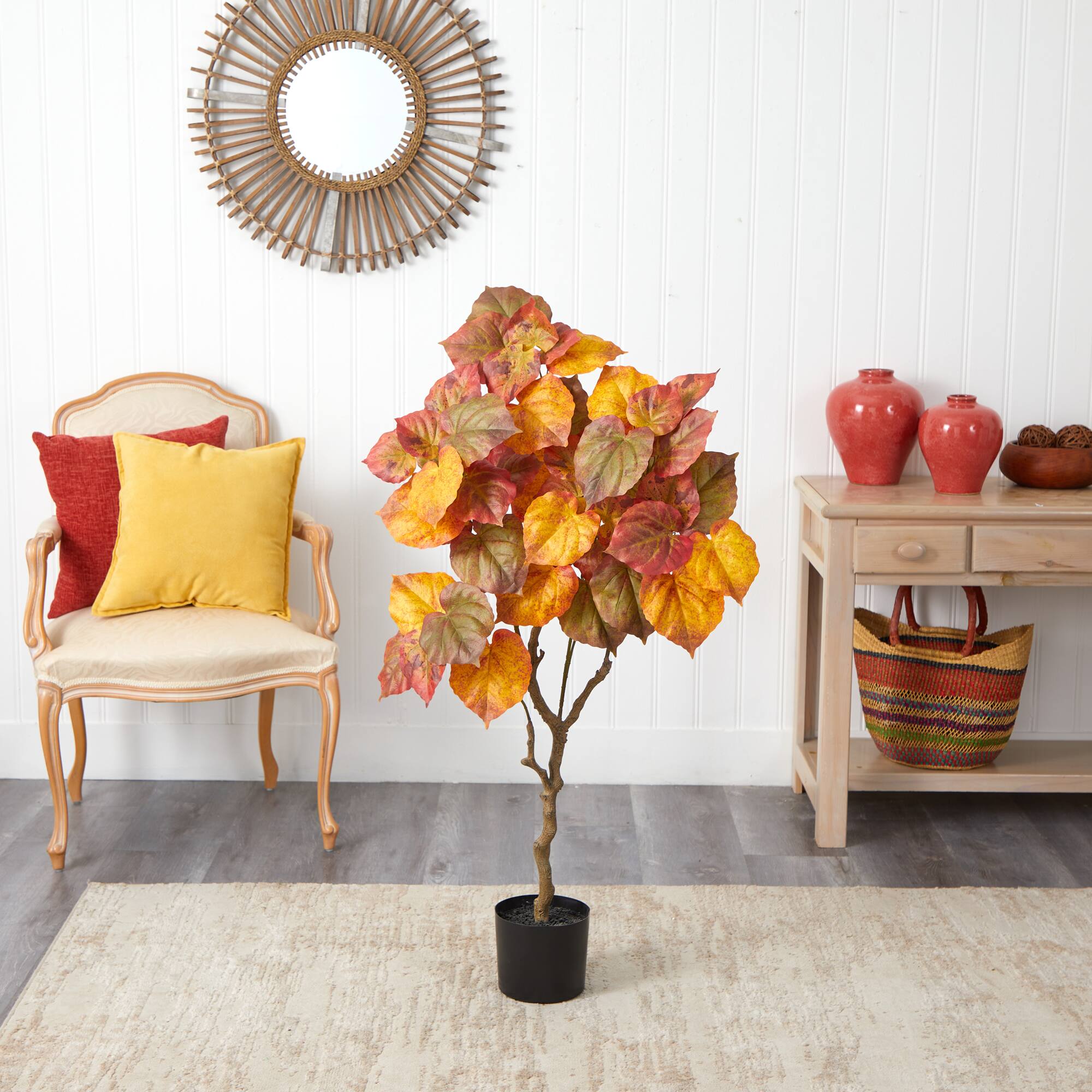4ft. Potted Autumn Umbrella Ficus Fall Artificial Tree